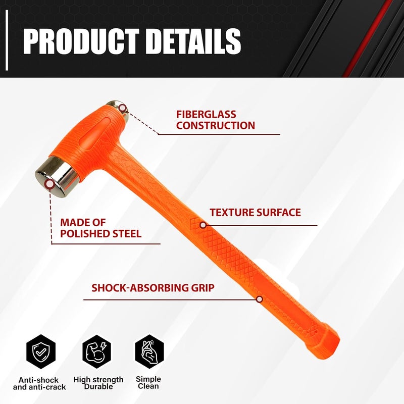 ct 3-Pieces Dead Blow Hammer Set, Brass Hammer, Ball-Peen Hammer, and Dead Blow Hammer,Orange,Shockproof Design, No Rebound Hammer, Unibody Molded Checkered Grip, Spark and Rebound Resistant - Image 4